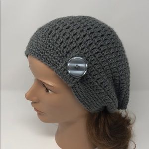 Gray slouchy beanie hat 20 - 22 inches stretchy New hand crochet by me